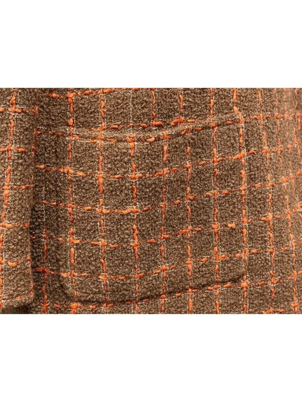 Chanel Tweed Tailored Jacket Single CC Logo Brown Orange 38